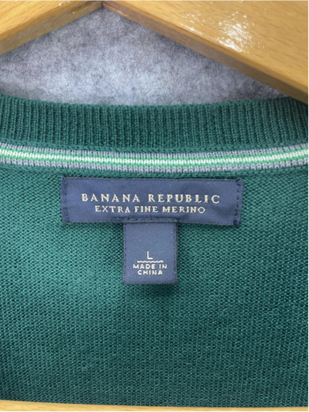 Banana Republic Sweater Mens Large Green Merino Wool Crewneck Knit Pullover